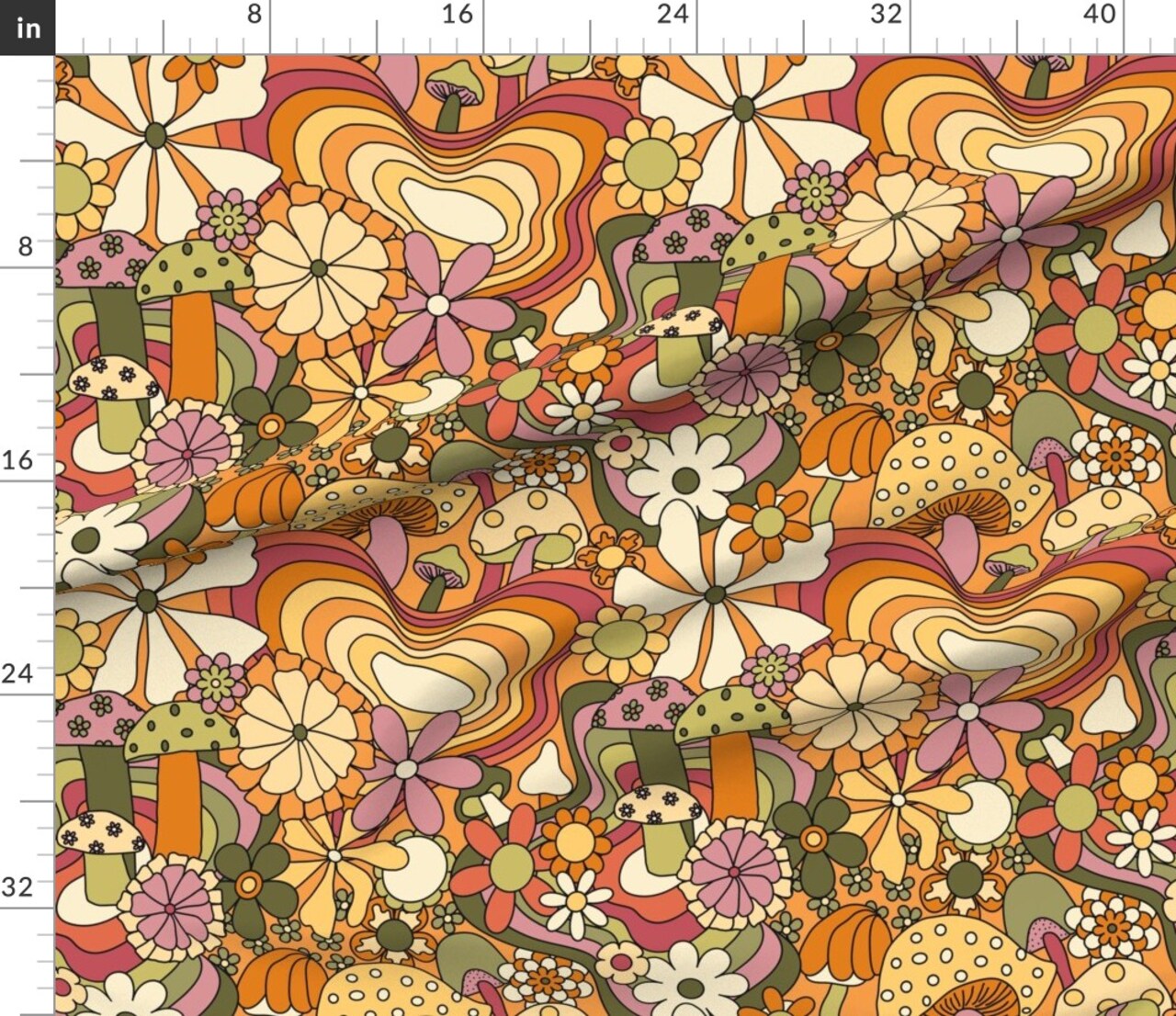 Retro Vintage Floral Hippie Groovy 70S 60S Bohemian Boho Daisy Custom Printed Fabric by Spoonflower Various Fabrics by the Yard or Fat Quarter